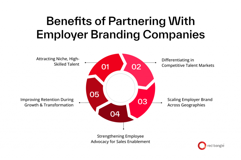 Infographic highlighting benefits of partnering with an employer branding company for B2B brands.
